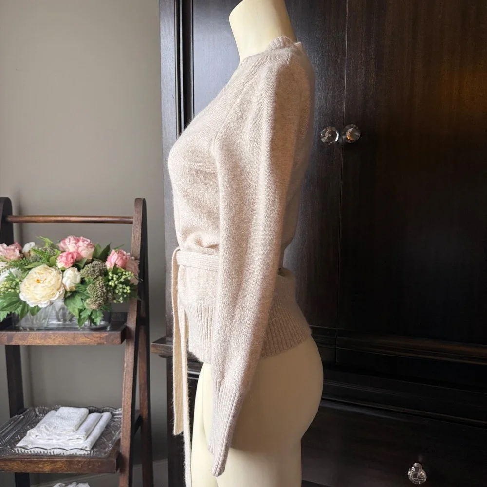 Banana Republic Angora Wool Cardigan Belted V Neck Soft Knit S Ivory Classic Fit - Picture 2 of 16